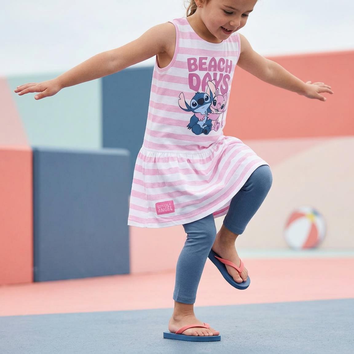 Vestido infantil Stitch, vestido sem mangas em malha de algodão com listras 6/6