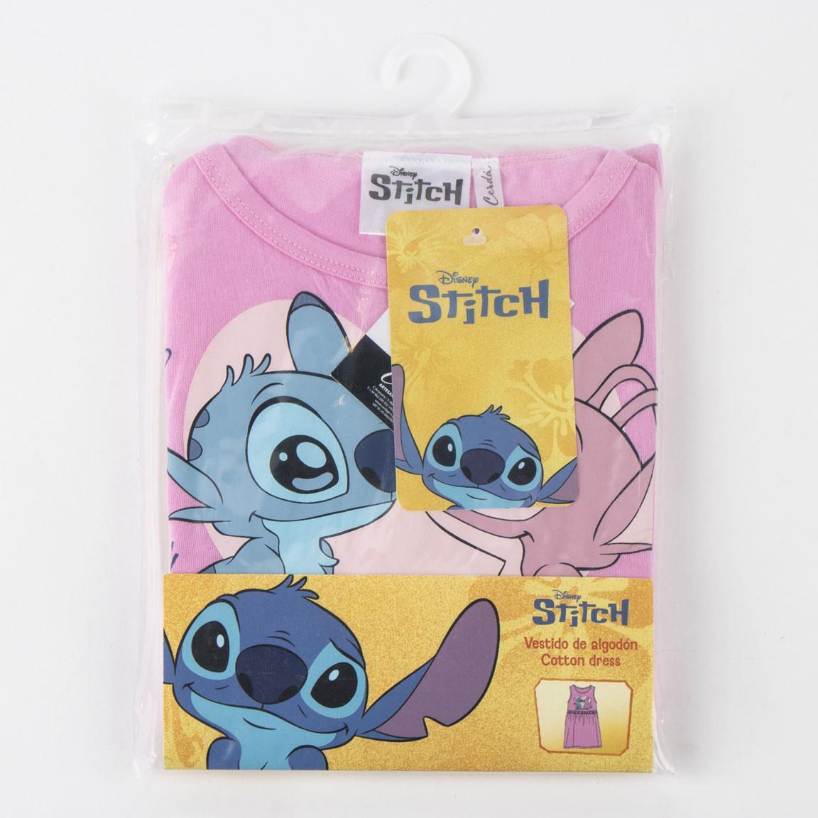 Vestido infantil Stitch, sem mangas, em malha de algodão, rosa claro. 6/6