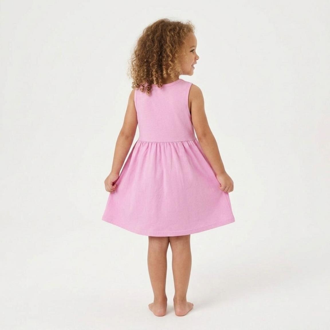 Vestido infantil Stitch, sem mangas, em malha de algodão, rosa claro. 5/6