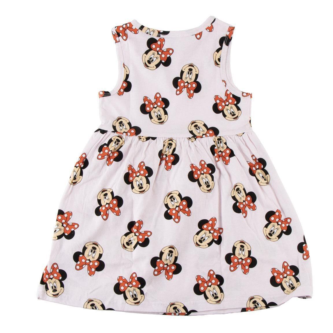 Vestido infantil sem mangas da Minnie Mouse em malha de algodão rosa claro com 2/6