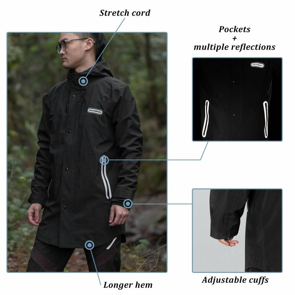 ROCKBROS Regenmantel Regenjacke Wasserdicht Winddicht Damen Herren 4/6