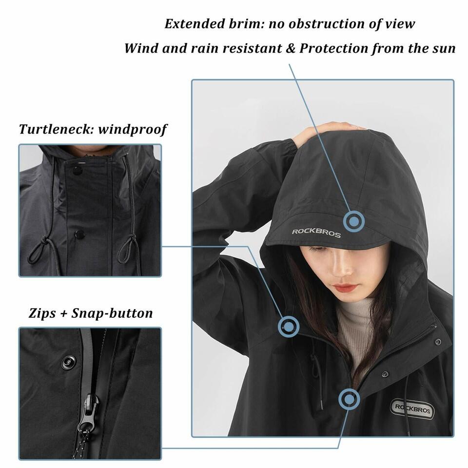 ROCKBROS Regenmantel Regenjacke Wasserdicht Winddicht Damen Herren 3/6