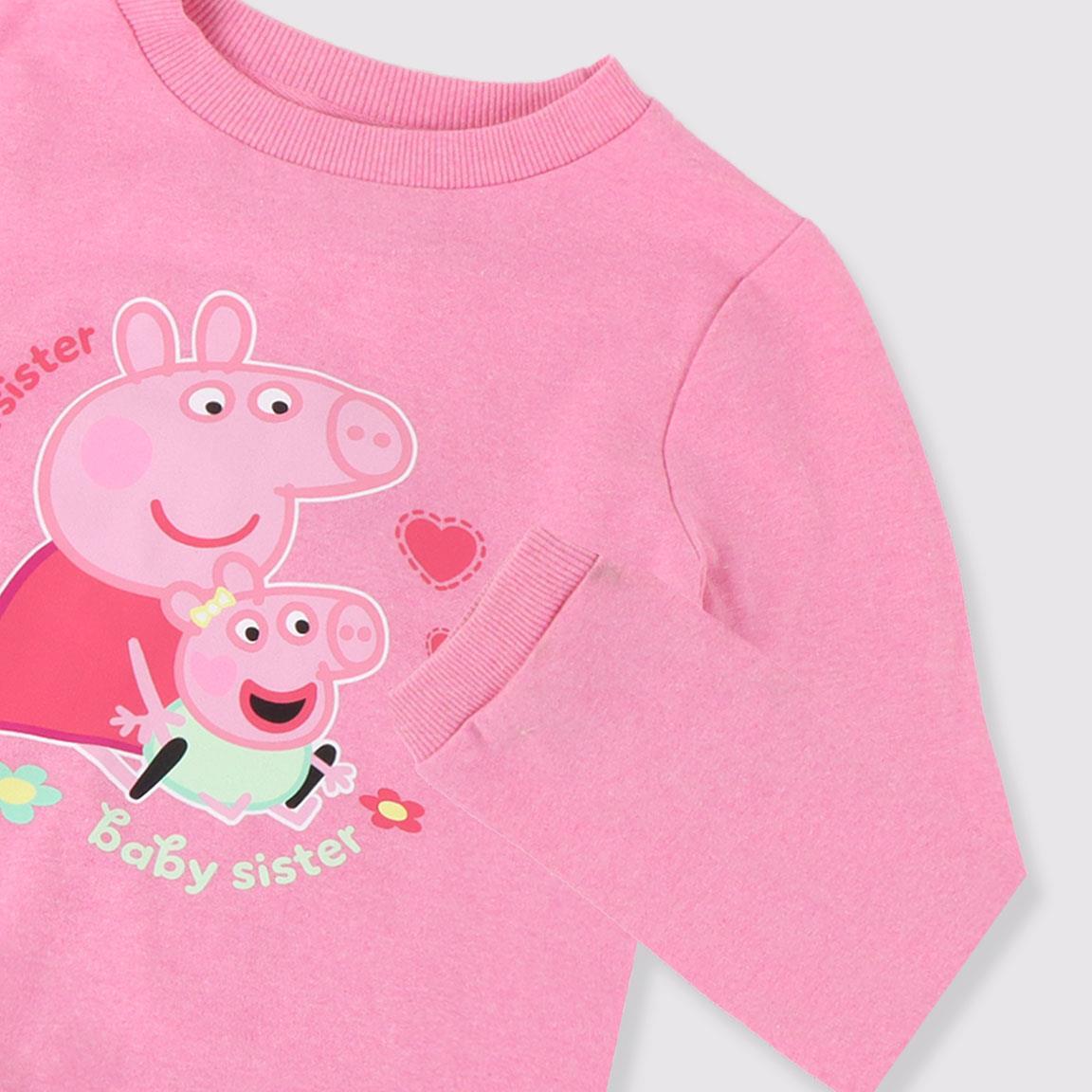 Vestido infantil Peppa Pig, em tecido felpudo de algodão e poliéster, manga 3/3