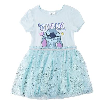 Kinderjurk stitch katoenen jersey met tulerok lichtblauw