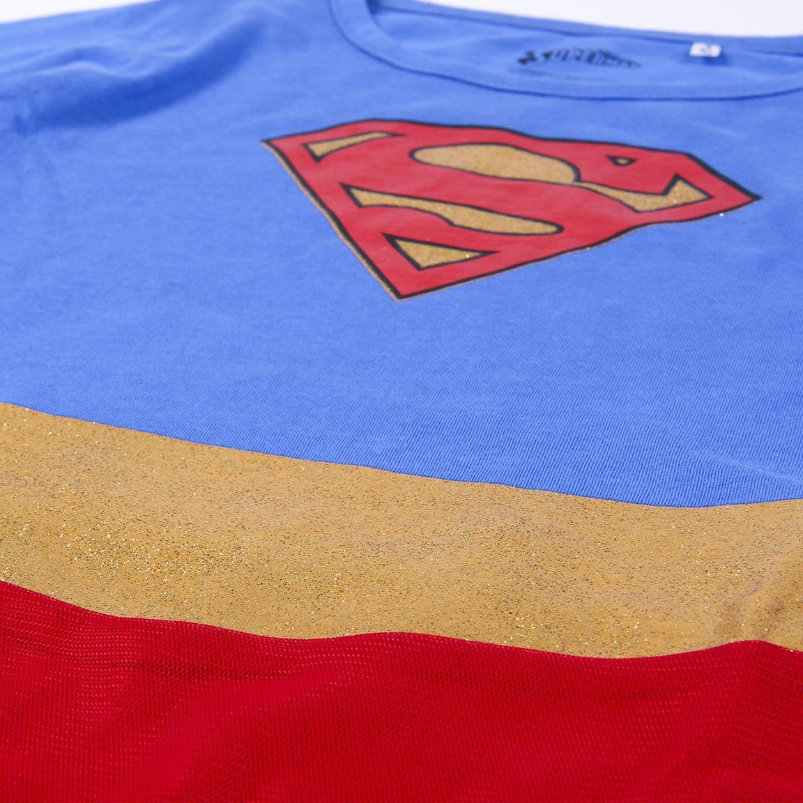 Vestido Infantil Superman de Jersey con Falda de Tul Azul y Rojo 3/3