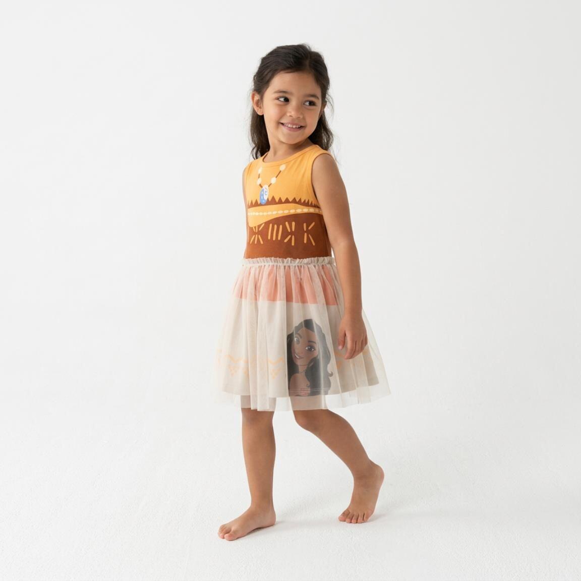 Vestido infantil Moana, modelo fantasia sem mangas em malha de algodão com tule 5/6