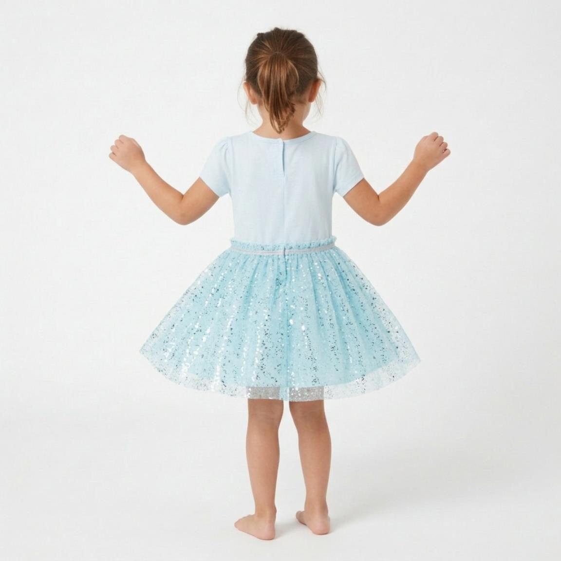 Vestido infantil Stitch em malha de algodão com saia de tule azul claro 6/6