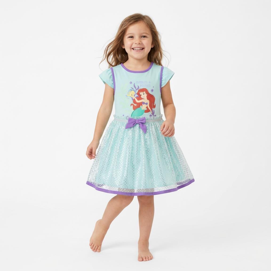 Vestido infantil de princesa fantasia em algodão com tule e laço turquesa. 5/6