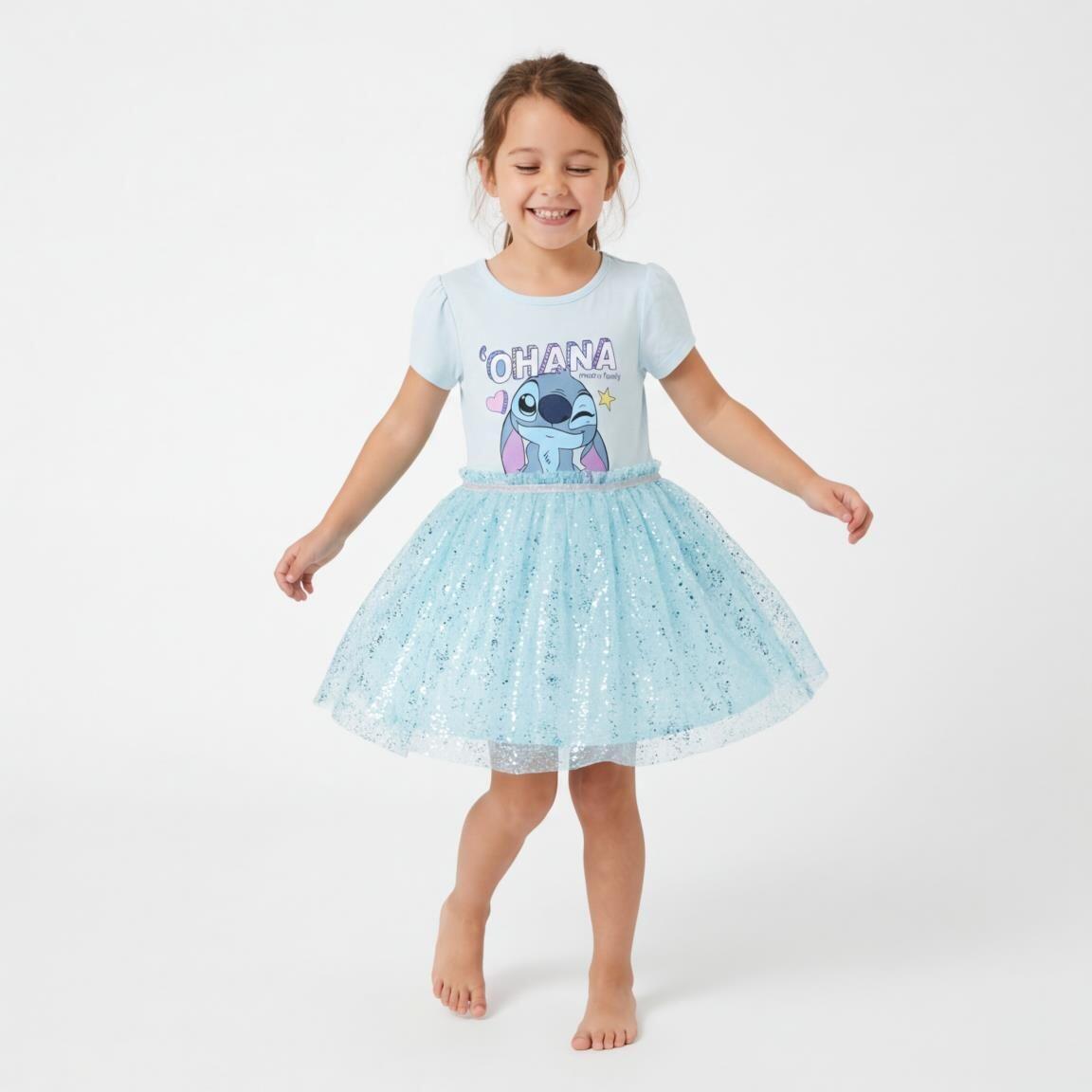 Vestido infantil Stitch em malha de algodão com saia de tule azul claro 5/6
