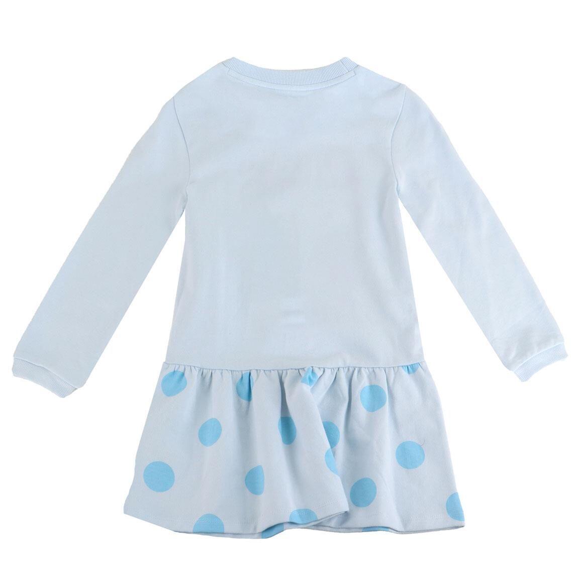 Vestido infantil Bluey em algodão felpudo francês com bolinhas azuis claras. 2/4