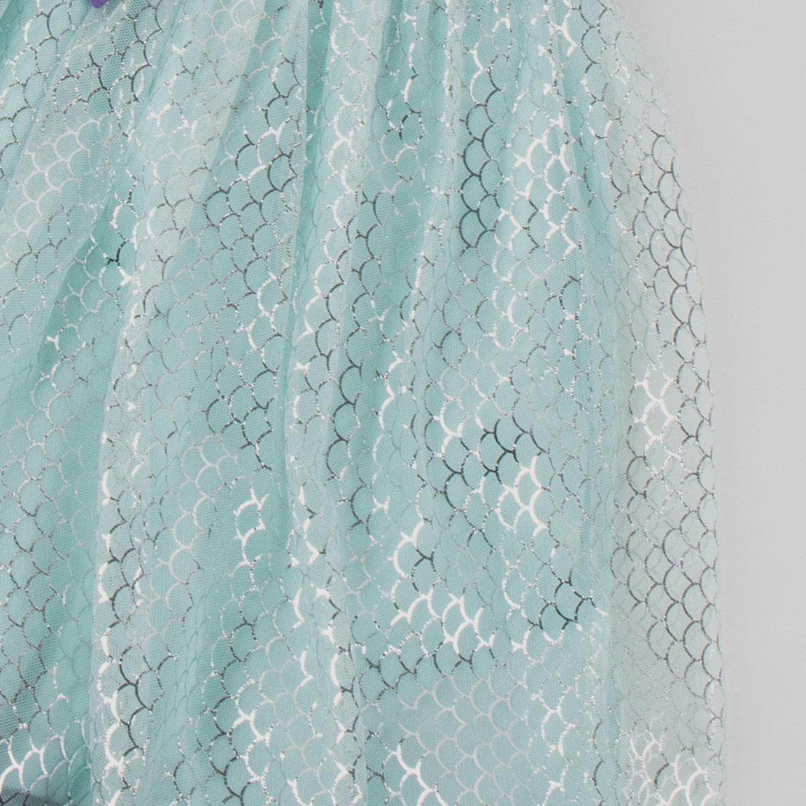 Vestido infantil de princesa fantasia em algodão com tule e laço turquesa. 4/6