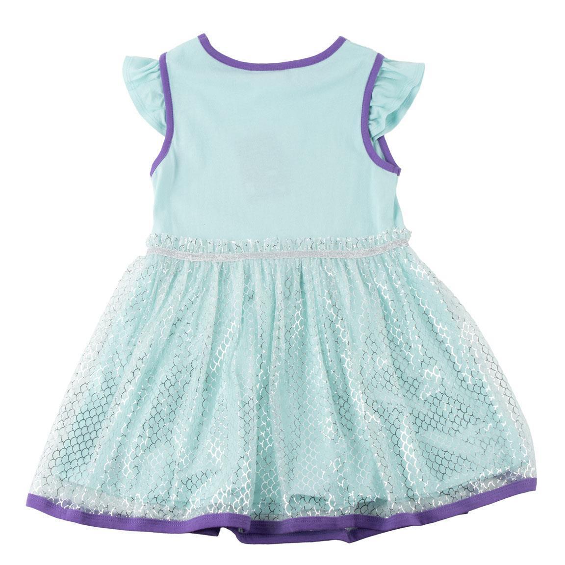 Vestido infantil de princesa fantasia em algodão com tule e laço turquesa. 2/6