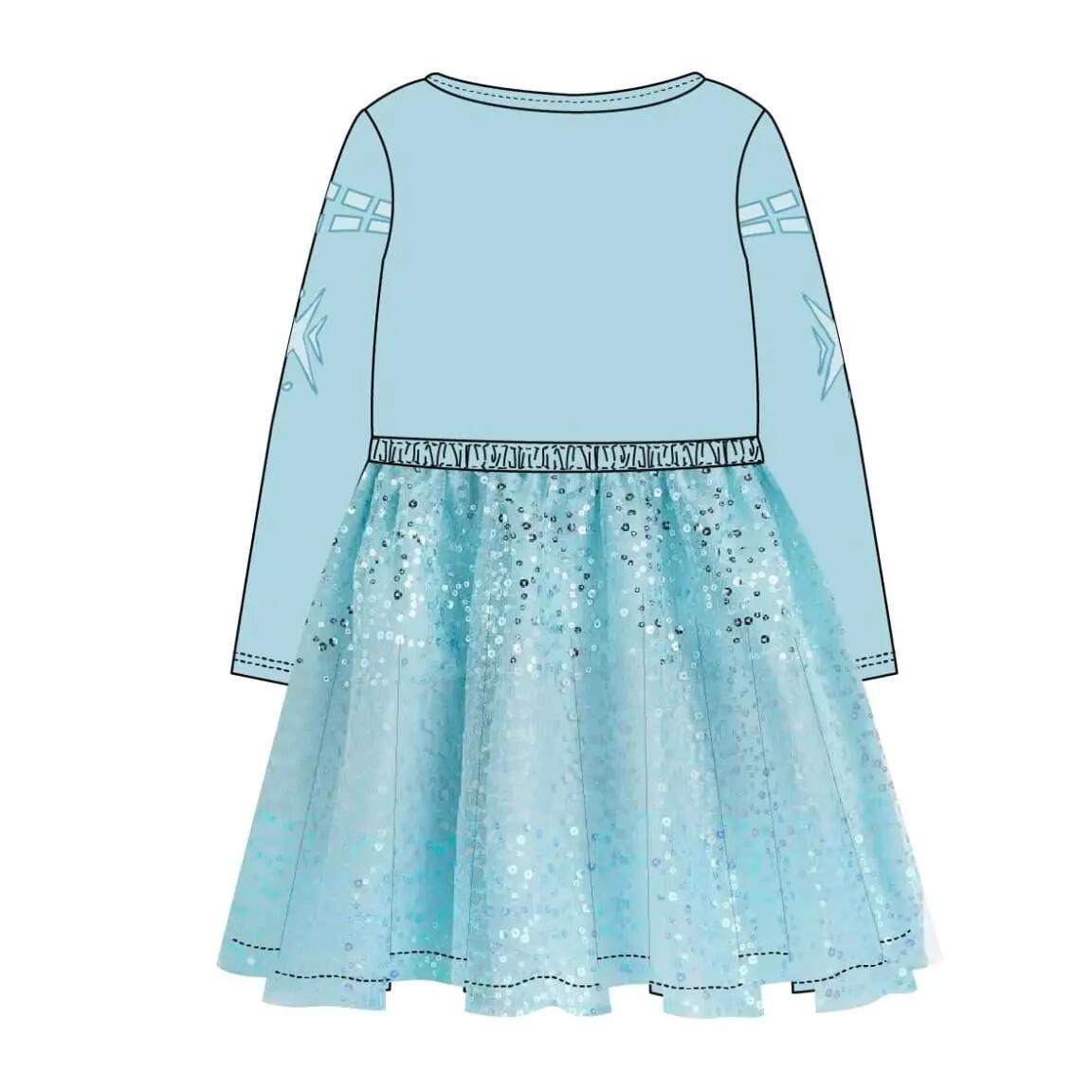 Vestido infantil Frozen Fantasy em malha jersey com saia de tule e laço azul 4/4