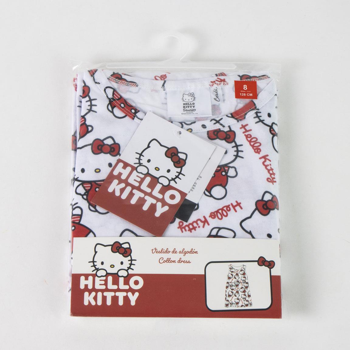 Vestido infantil Hello Kitty em malha de algodão sem mangas com estampa branca. 6/6
