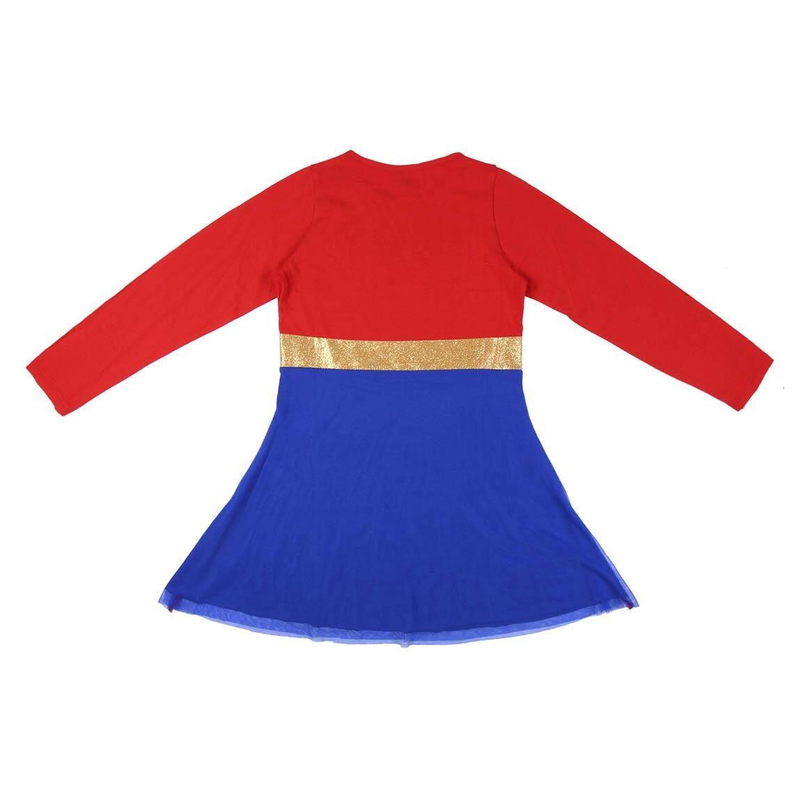 Vestido infantil da Mulher Maravilha em malha com tule e mangas compridas 2/3