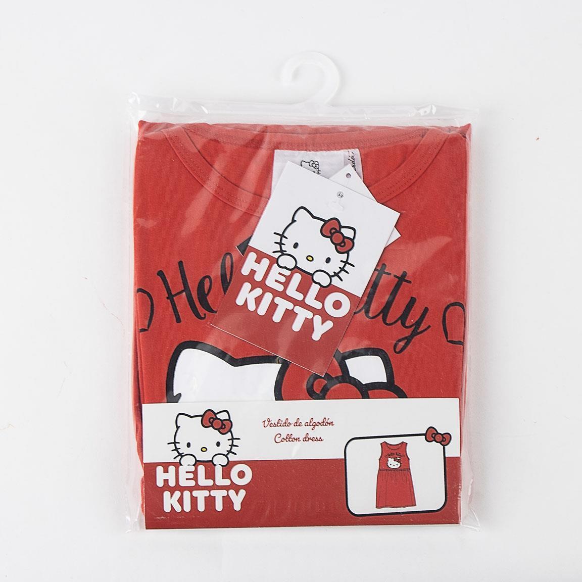 Vestido infantil Hello Kitty, sem mangas, em malha de algodão, vermelho. 6/6