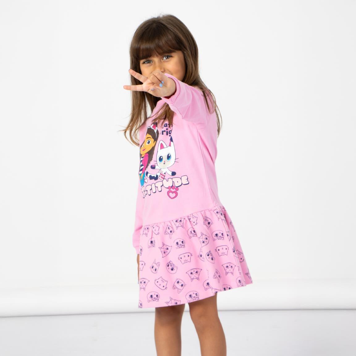 Vestido infantil Gabby's Dollhouse, manga comprida, em algodão felpudo francês 5/5