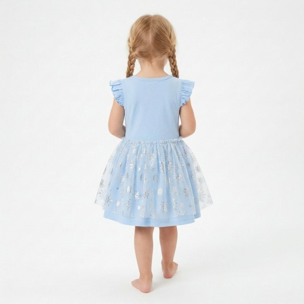 Vestido infantil Frozen Elsa em jérsei fantasia com tule e glitter, azul claro 6/6