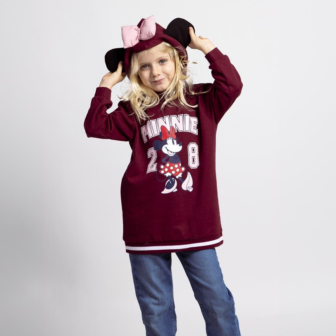 Vestido moletom com capuz Minnie Mouse em algodão escovado para crianças - Bordô 4/5