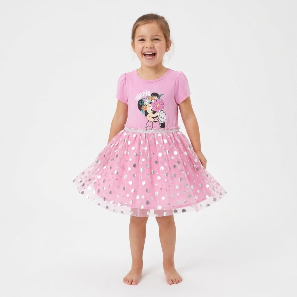 Vestido infantil da Minnie Mouse em malha de algodão com saia de tule e 5/6
