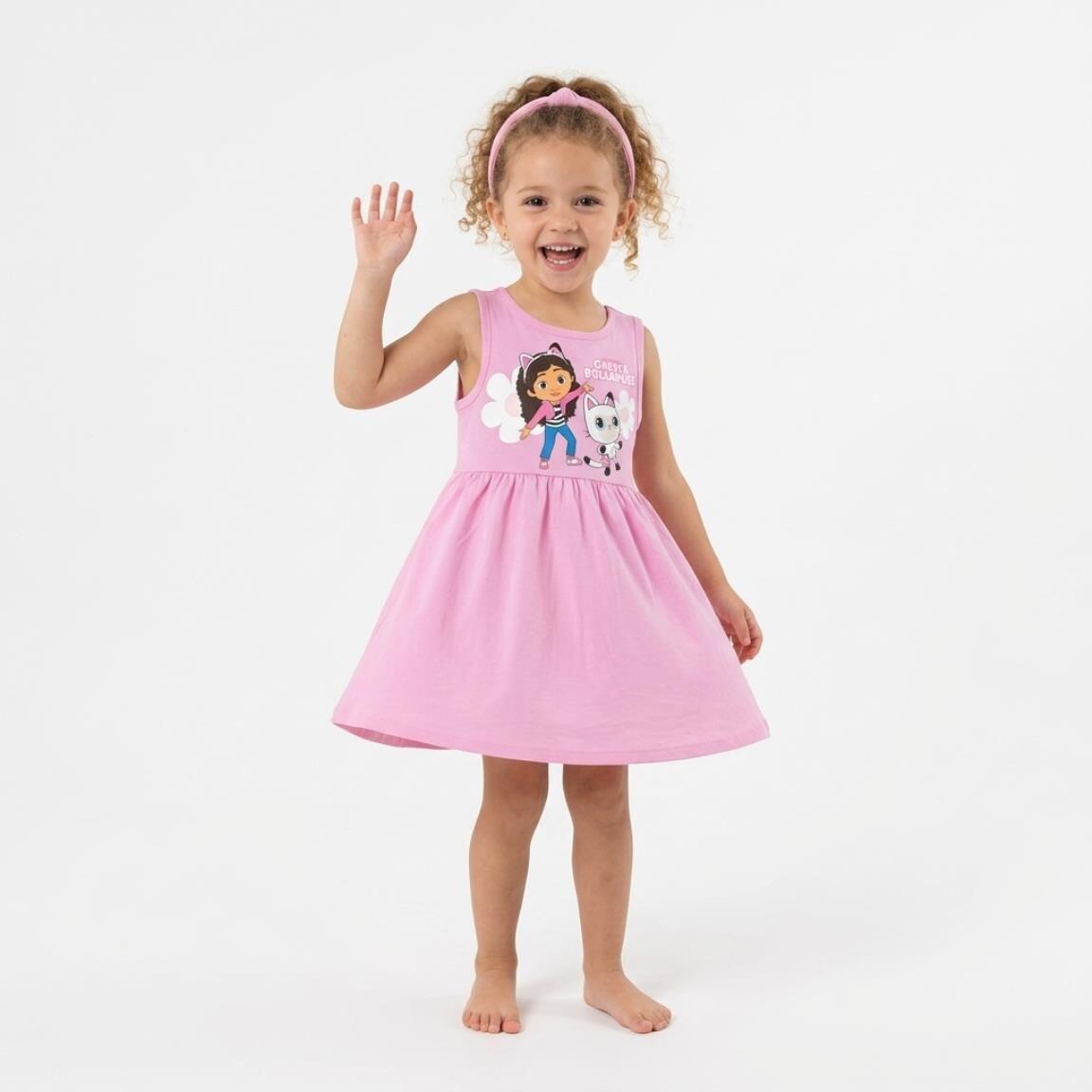 Vestido infantil Gabby's Dollhouse em malha de algodão rosa claro sem mangas 4/6