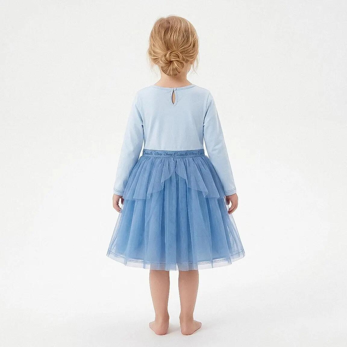 Vestido Infantil Princesas Bella Jersey Fantasía con Tul Manga Larga Amarillo 7/7