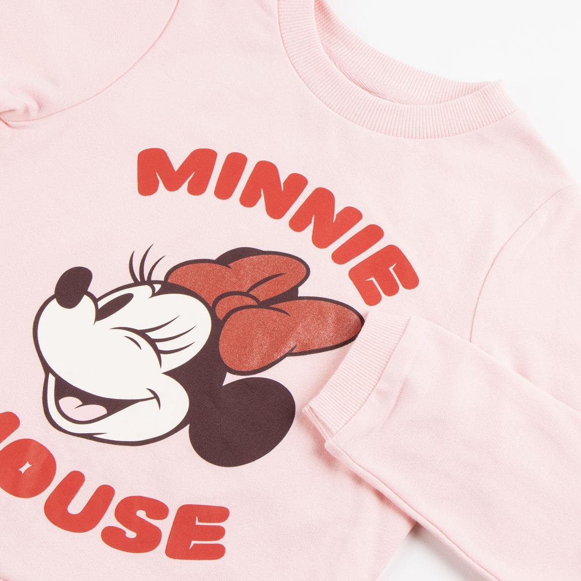 Vestido infantil da Minnie Mouse, em algodão felpudo, manga comprida, rosa. 3/4