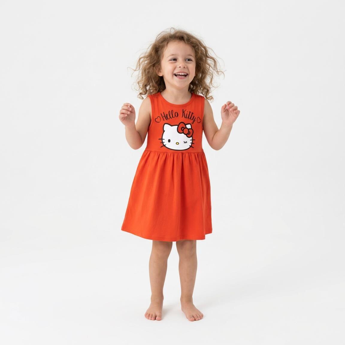 Vestido infantil Hello Kitty, sem mangas, em malha de algodão, vermelho. 4/6