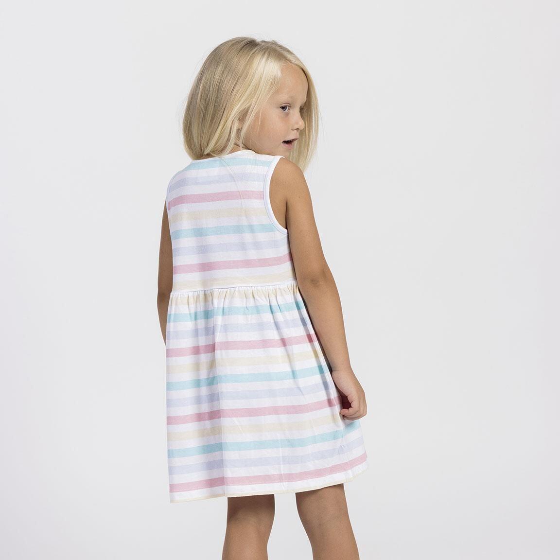 Vestido infantil Frozen sem mangas em malha de algodão simples com listras 3/5