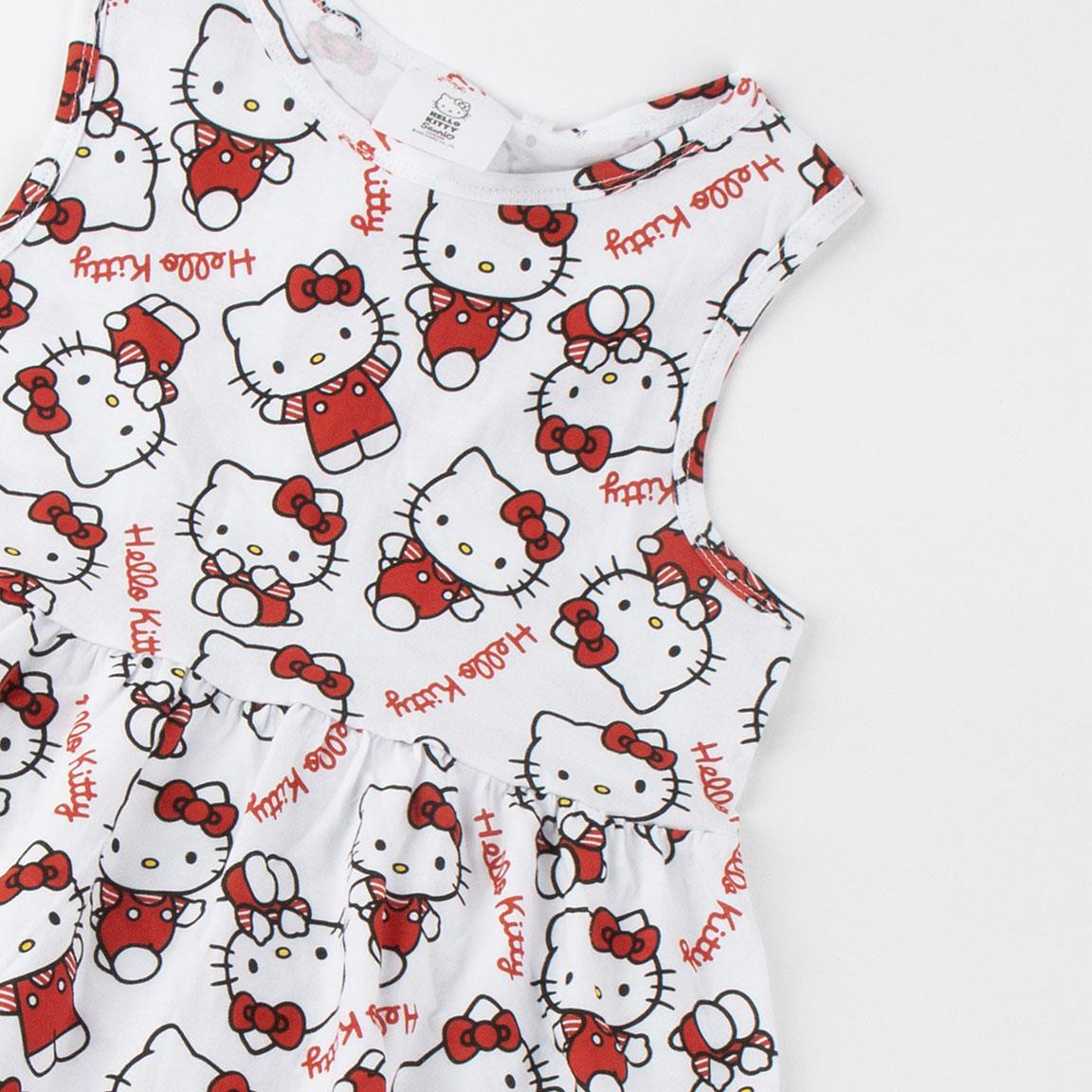 Vestido infantil Hello Kitty em malha de algodão sem mangas com estampa branca. 3/6