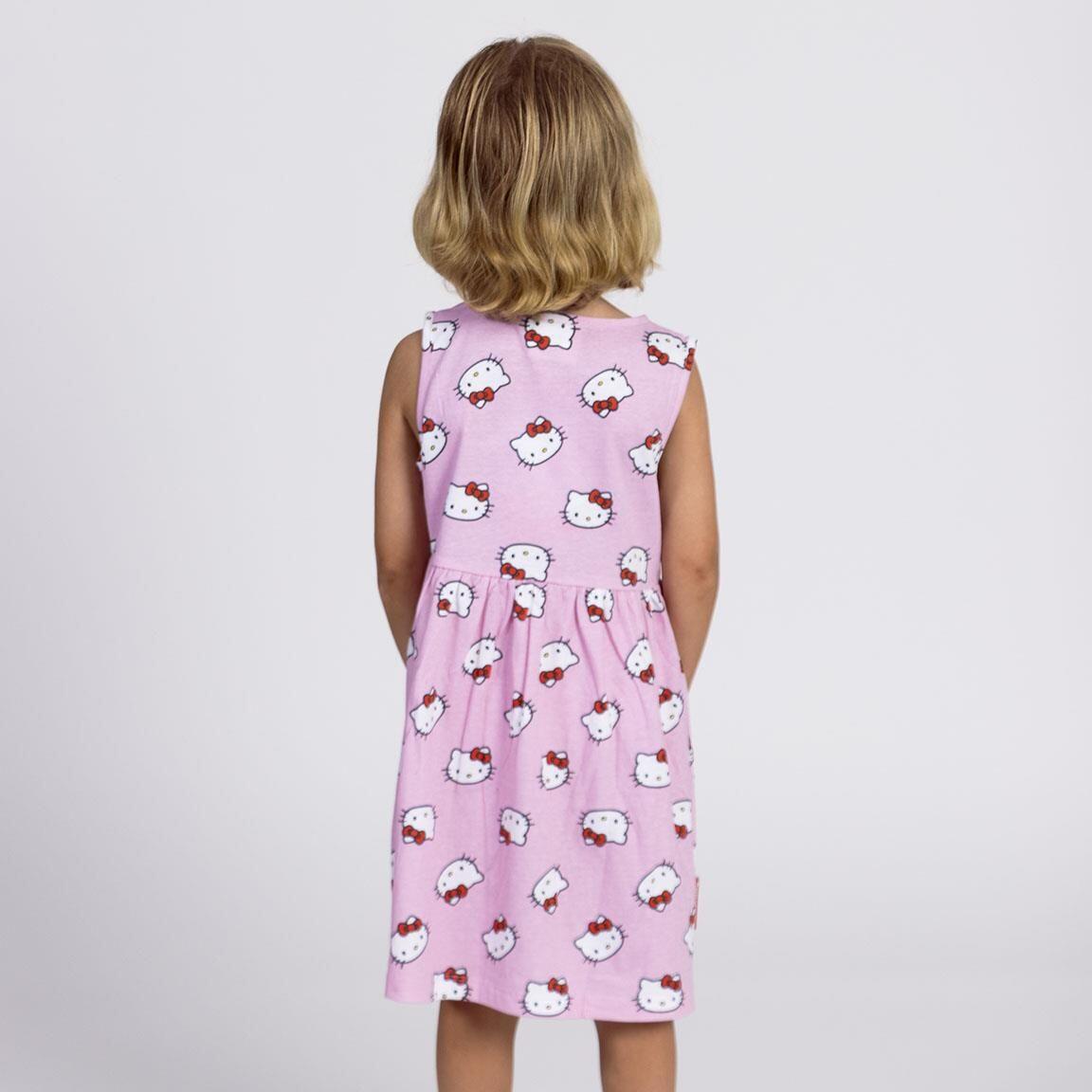 Vestido infantil sem mangas Hello Kitty em malha de algodão, rosa claro. 5/6