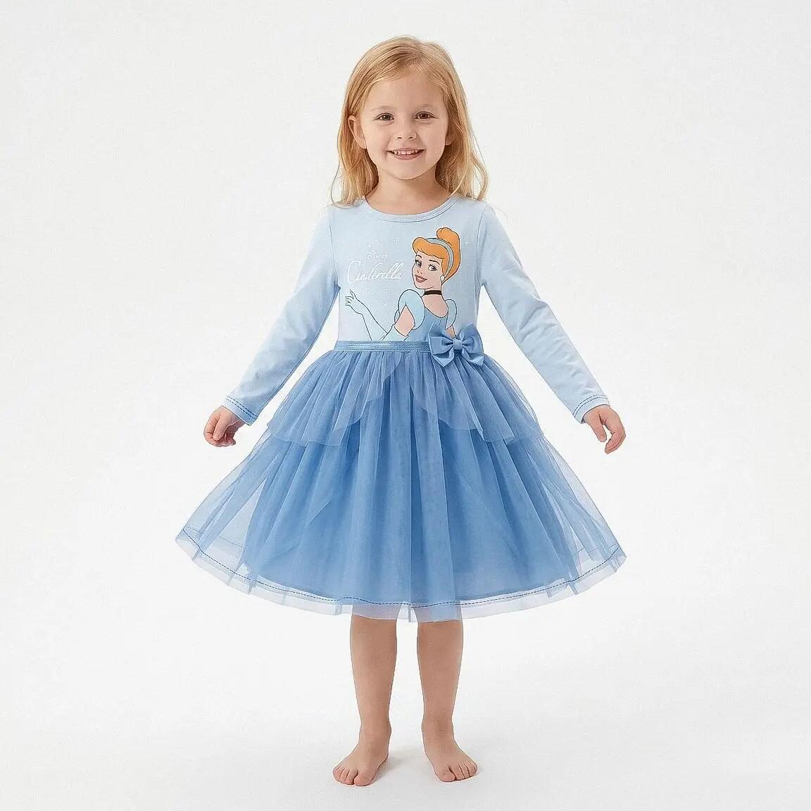 Vestido Infantil Princesas Bella Jersey Fantasía con Tul Manga Larga Amarillo 6/7