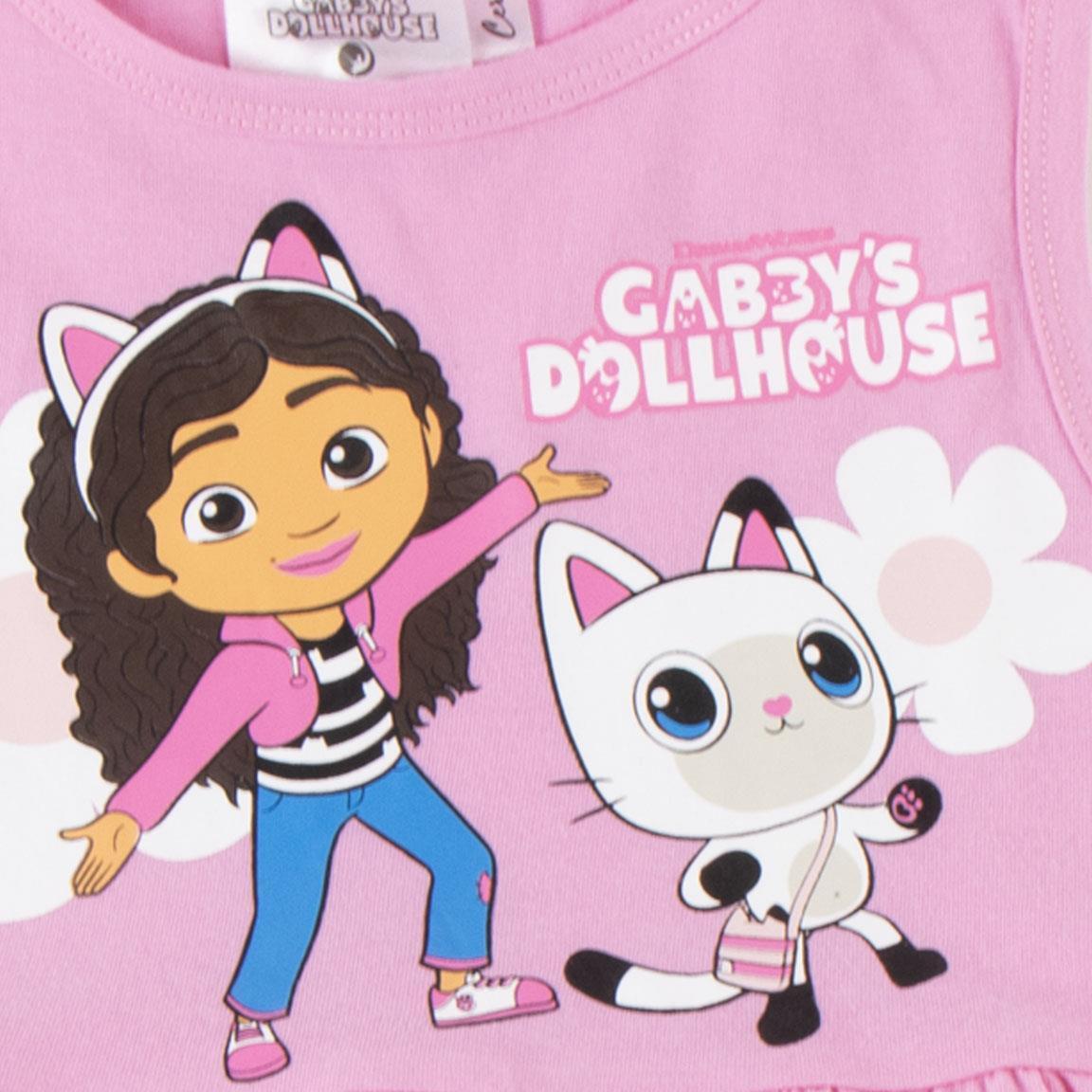 Vestido infantil Gabby's Dollhouse em malha de algodão rosa claro sem mangas 3/6