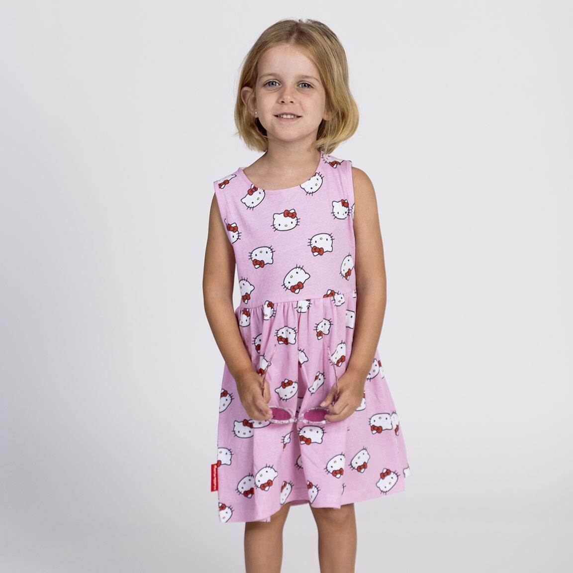 Vestido infantil sem mangas Hello Kitty em malha de algodão, rosa claro. 4/6