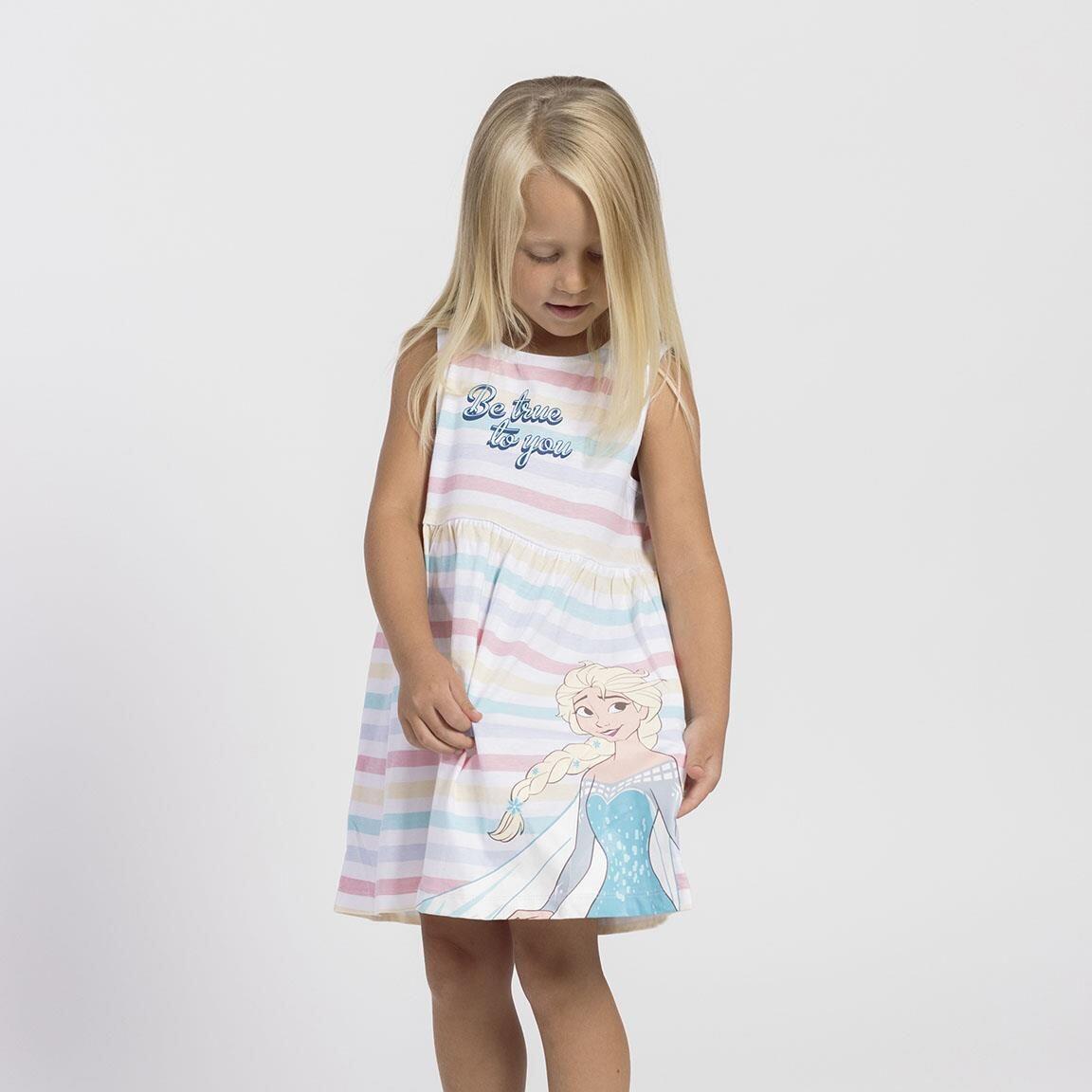Vestido infantil Frozen sem mangas em malha de algodão simples com listras 4/5