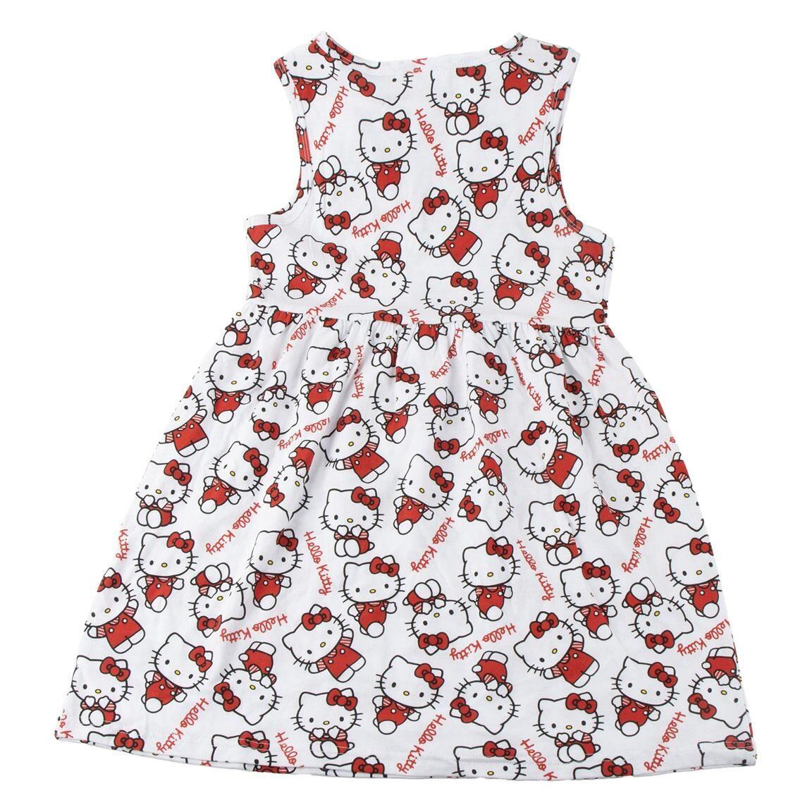 Vestido infantil Hello Kitty em malha de algodão sem mangas com estampa branca. 2/6