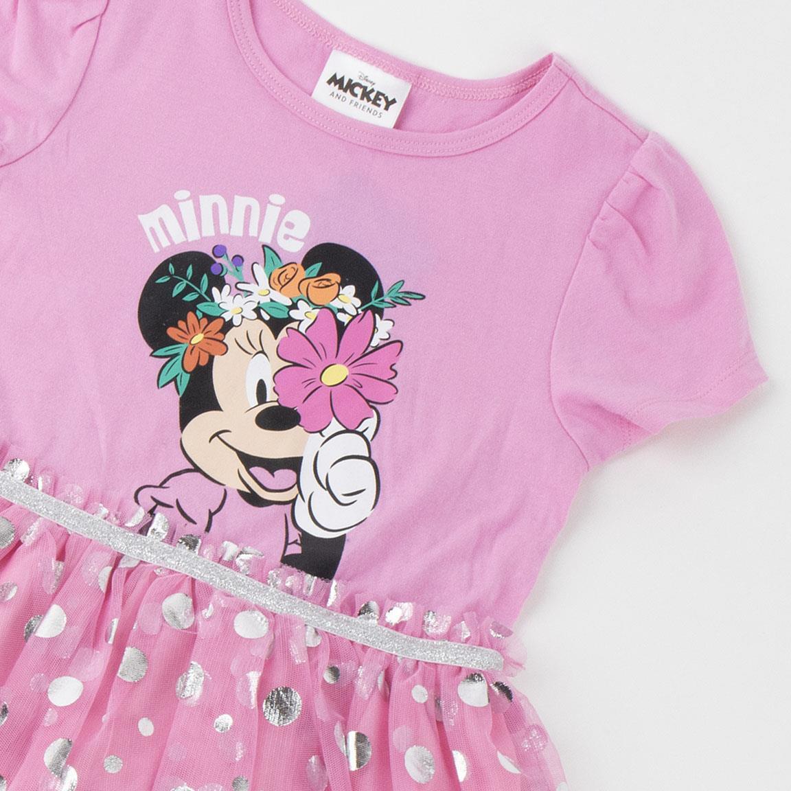 Vestido infantil da Minnie Mouse em malha de algodão com saia de tule e 3/6