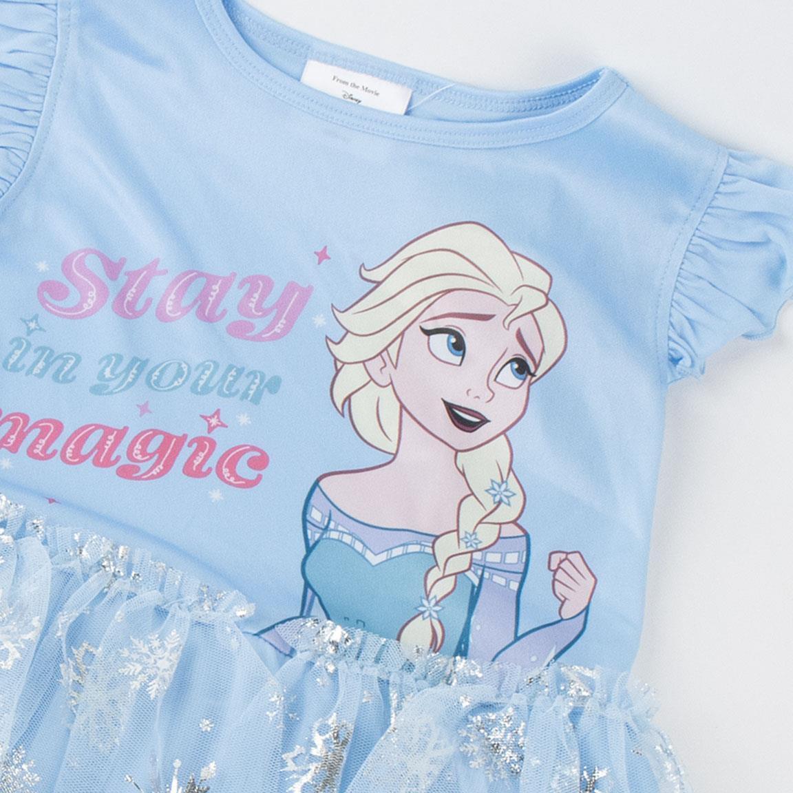 Vestido infantil Frozen Elsa em jérsei fantasia com tule e glitter, azul claro 3/6