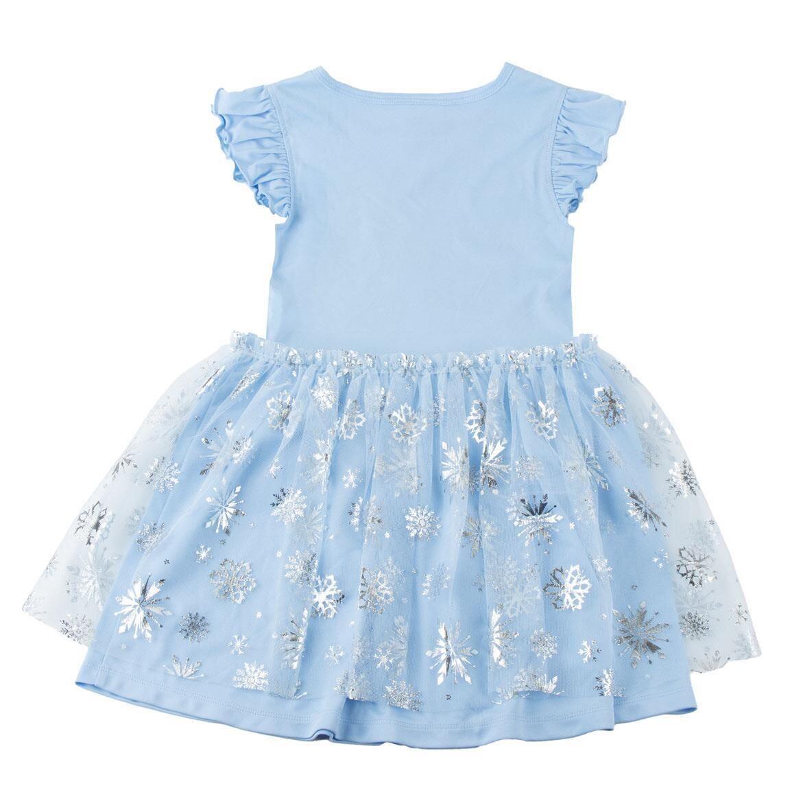Vestido infantil Frozen Elsa em jérsei fantasia com tule e glitter, azul claro 2/6