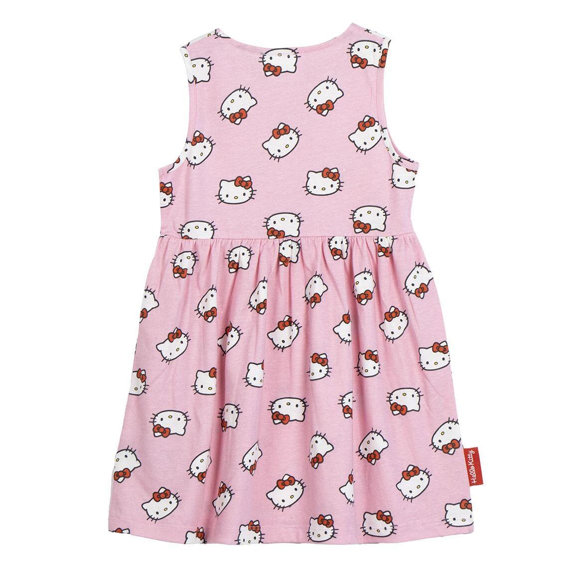 Vestido infantil sem mangas Hello Kitty em malha de algodão, rosa claro. 2/6