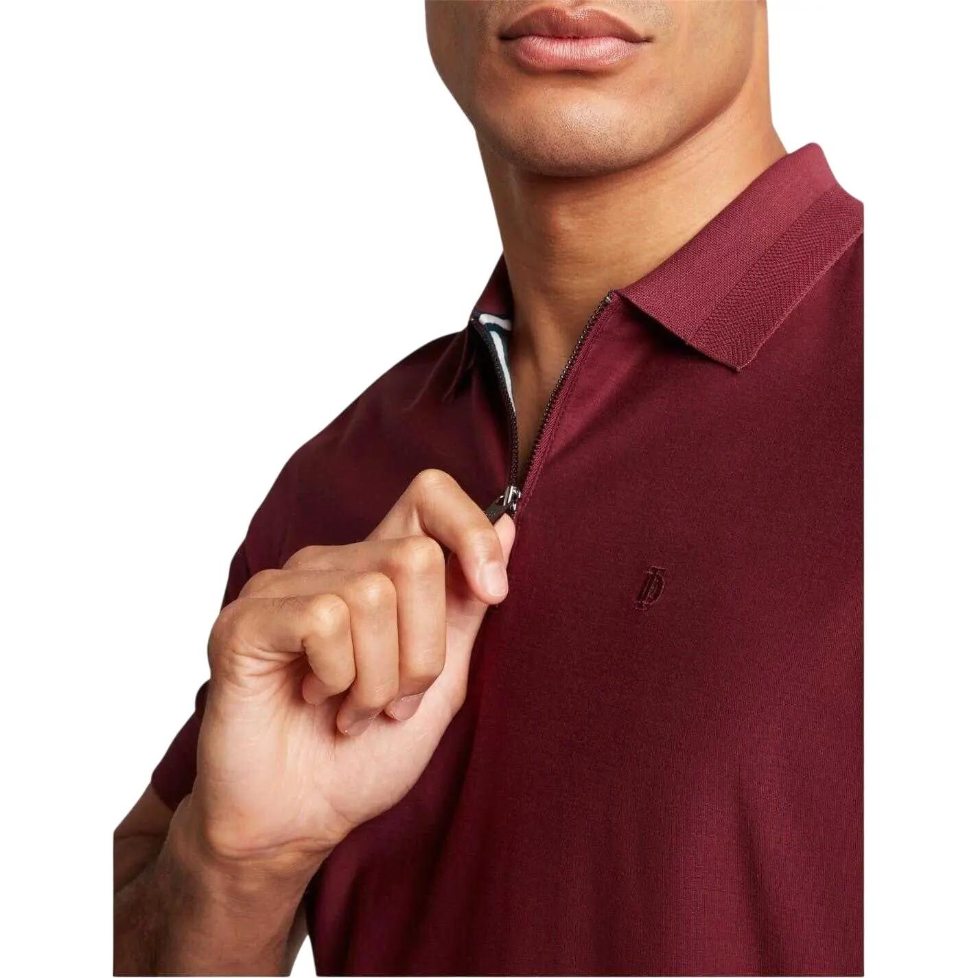 Mens Textured Quarter Zip Polo Shirt (Maroon) 4/4