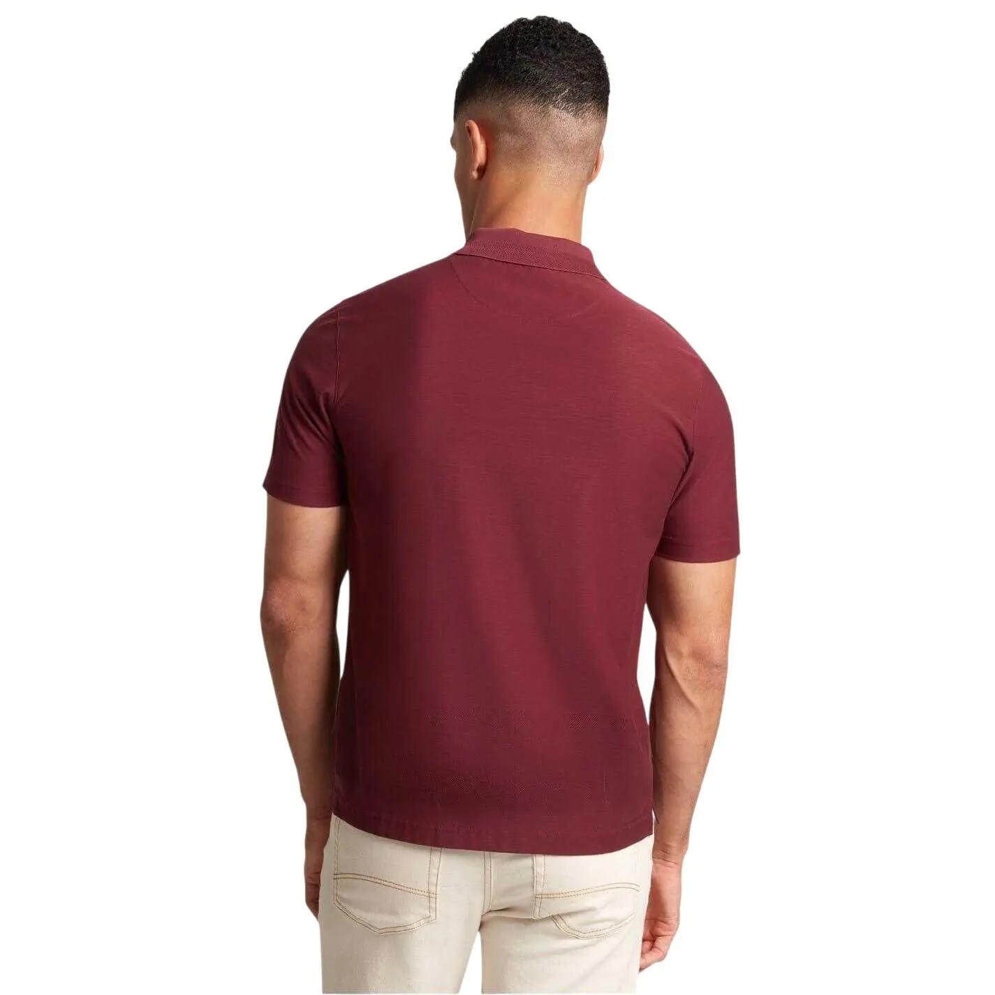 Mens Textured Quarter Zip Polo Shirt (Maroon) 3/4