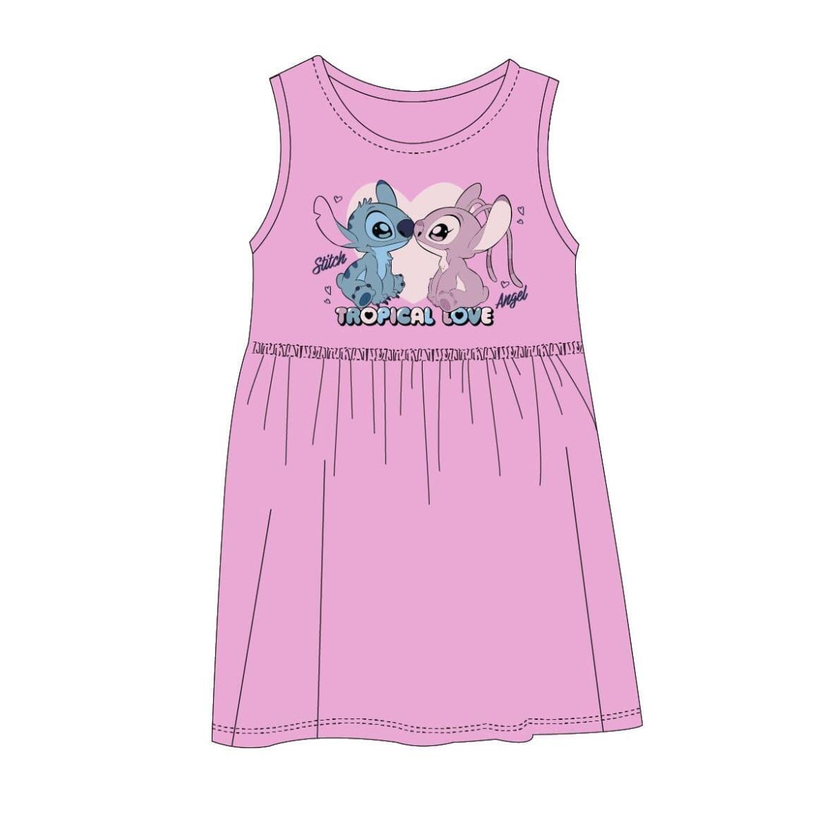 Vestito da bambina Stitch, senza maniche in jersey di cotone, rosa chiaro 1/6