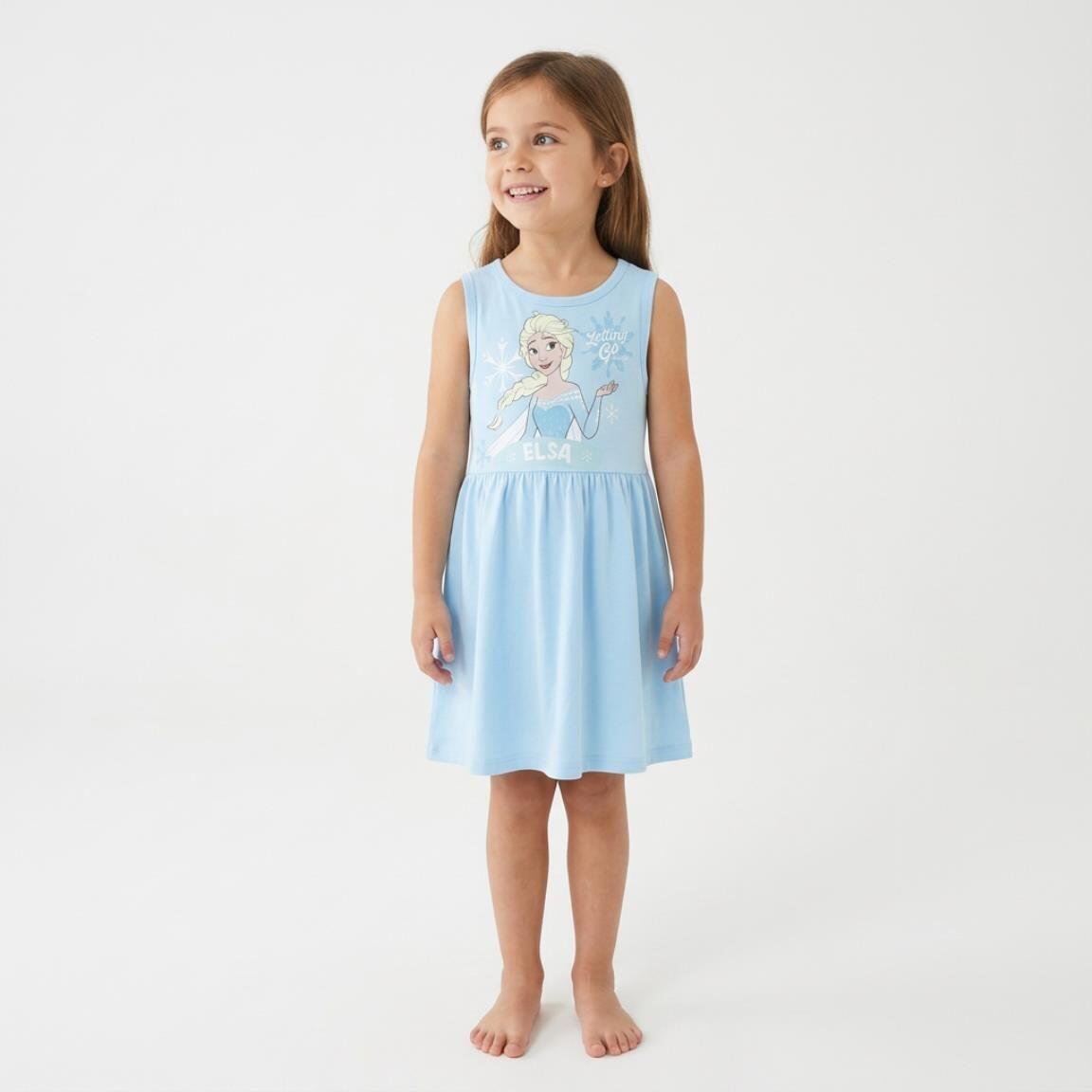 Vestido infantil Frozen Elsa, sem mangas, em malha de algodão, azul claro 6/6