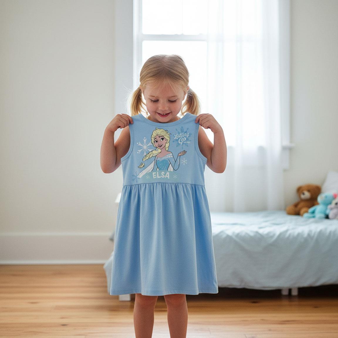 Vestido infantil Frozen Elsa, sem mangas, azul claro 4/6