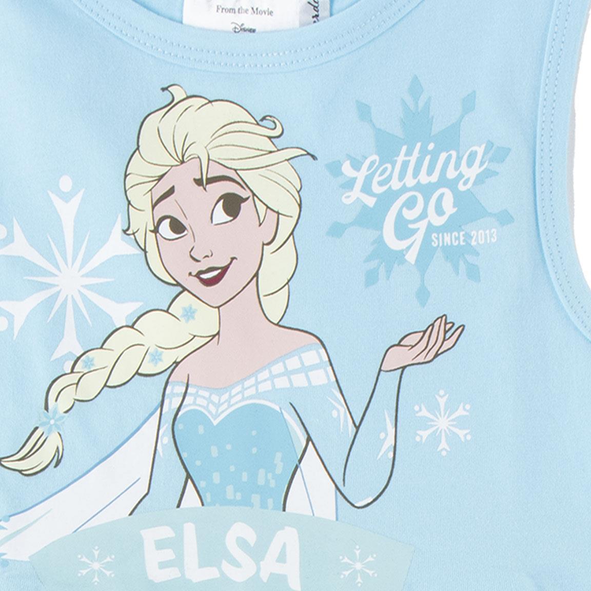 Vestido infantil Frozen Elsa, sem mangas, em malha de algodão, azul claro 3/6