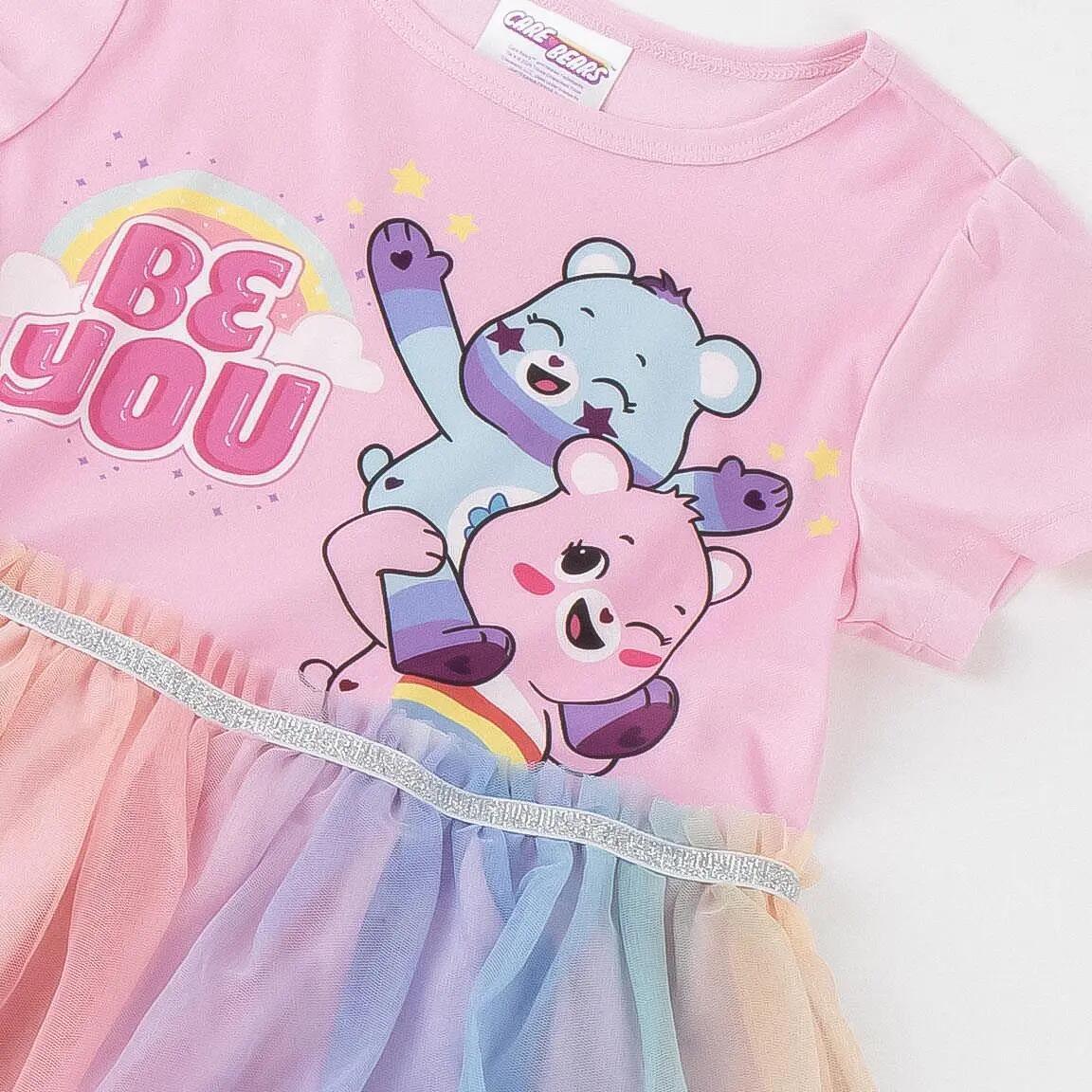 Abito da bambina Care Bears in jersey con tulle rosa chiaro multicolore 3/7