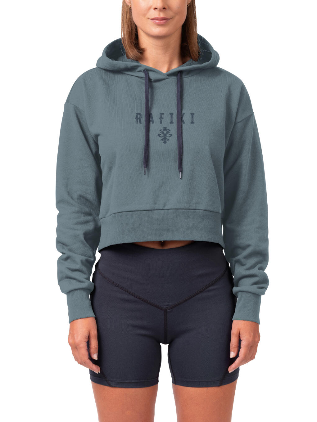 Sudadera orgánica de mujer con capucha ajustable RAFIKI gris 3/4