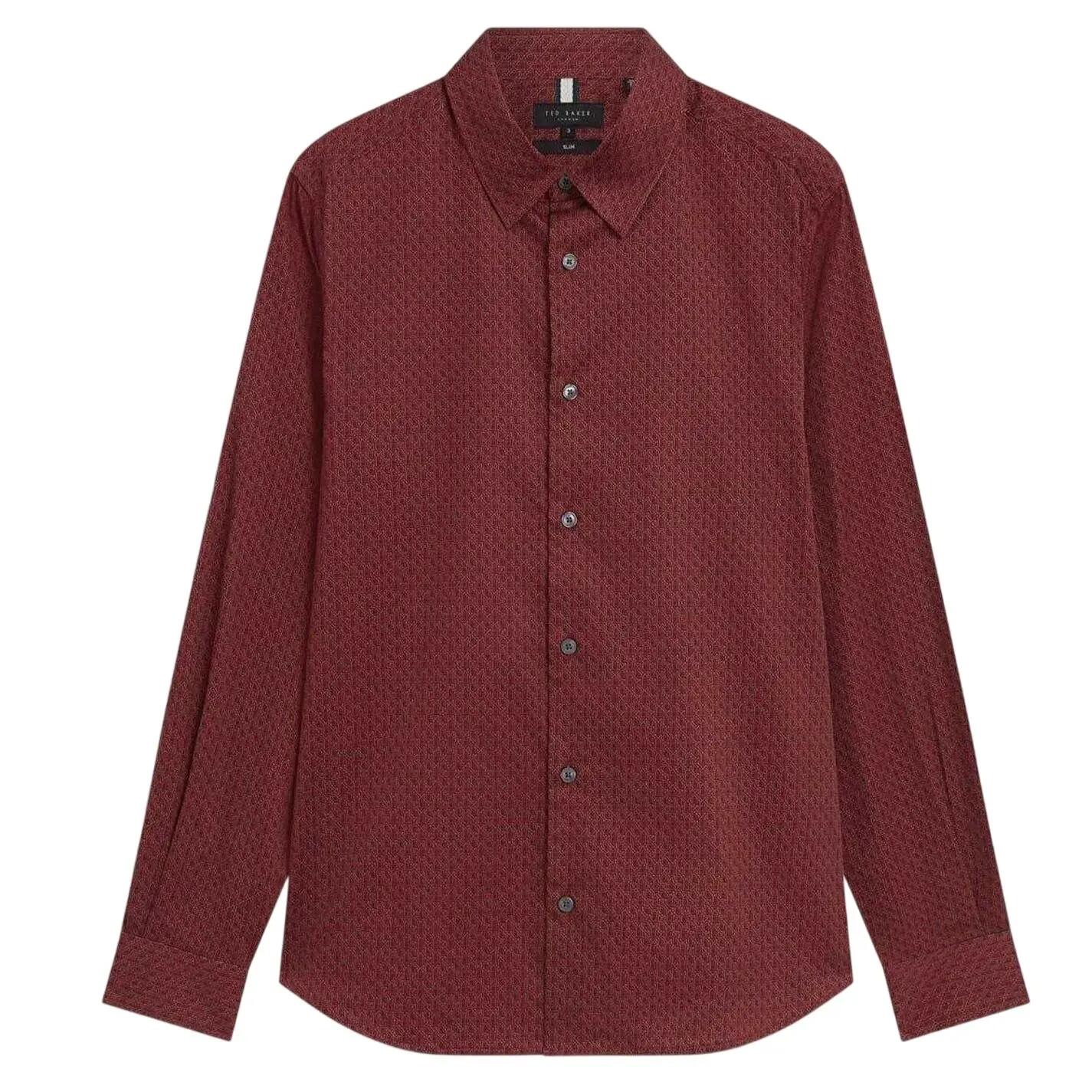 Mens Geometric LongSleeved Shirt (Dark Red) 2/4