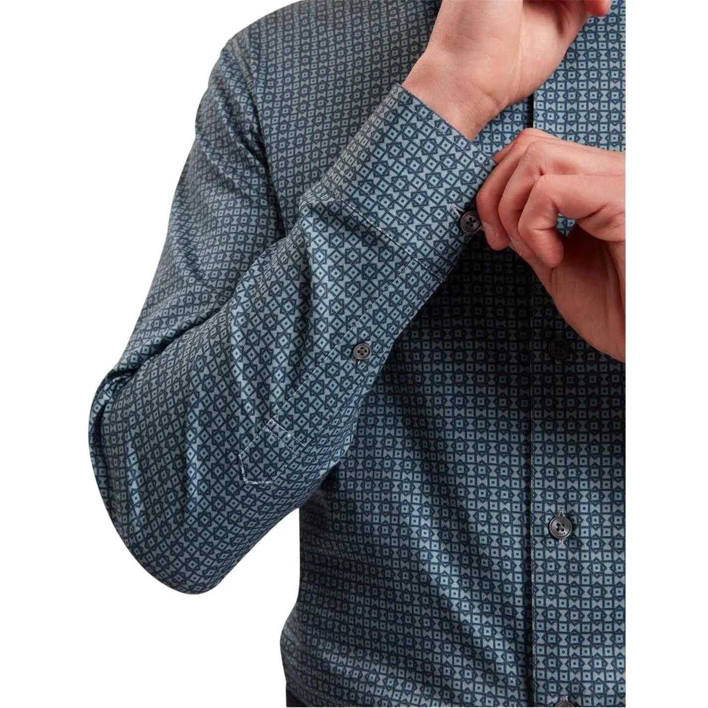 Mens Geometric LongSleeved Shirt (Navy) 4/4